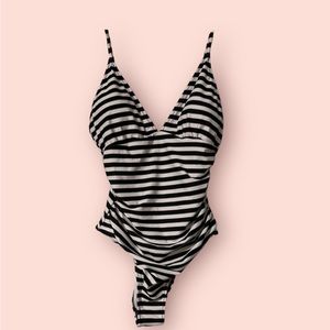 Black & White Stripe tummy control one piece swim
